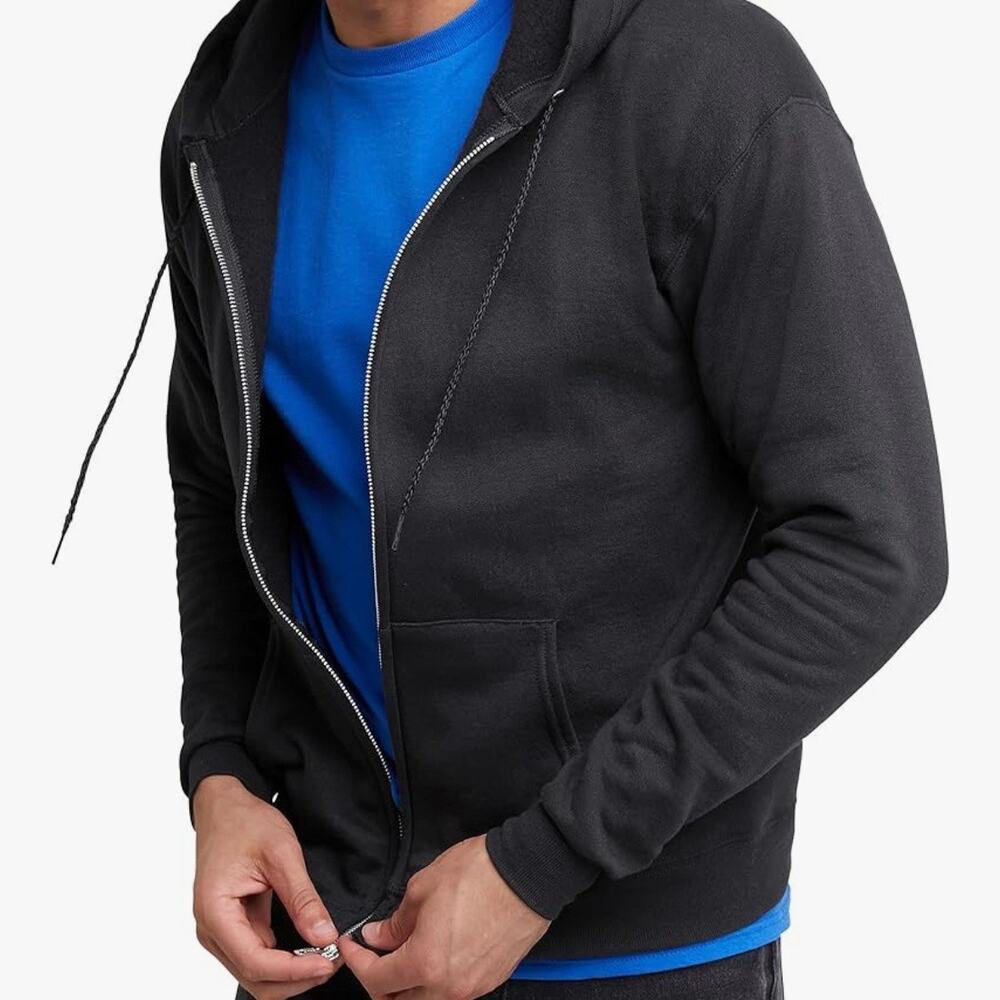 Hanes Zip-up Hoodie Ecosmart Fleece Sweatshirt Size XL Black (388)